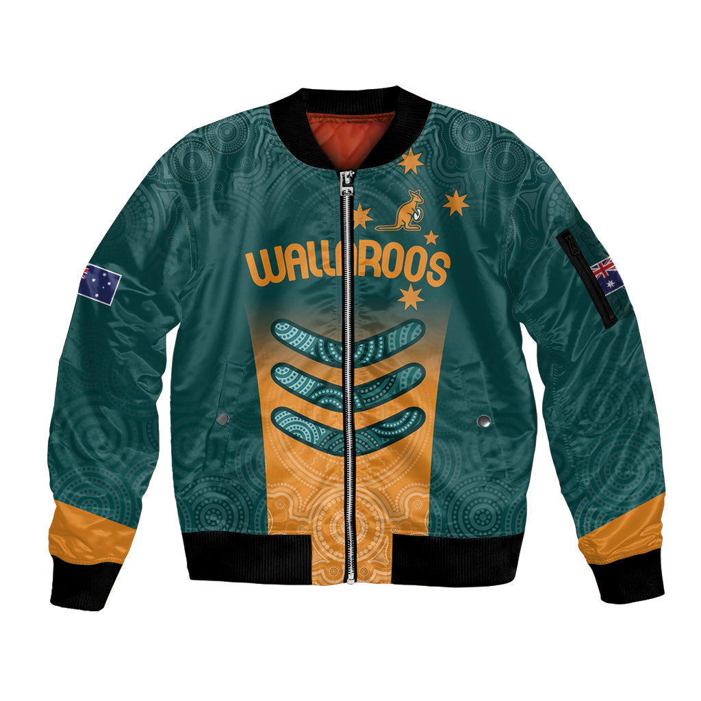 Custom Wallaroos Womens Rugby Sleeve Zip Bomber Jacket Aboriginal Dots Art