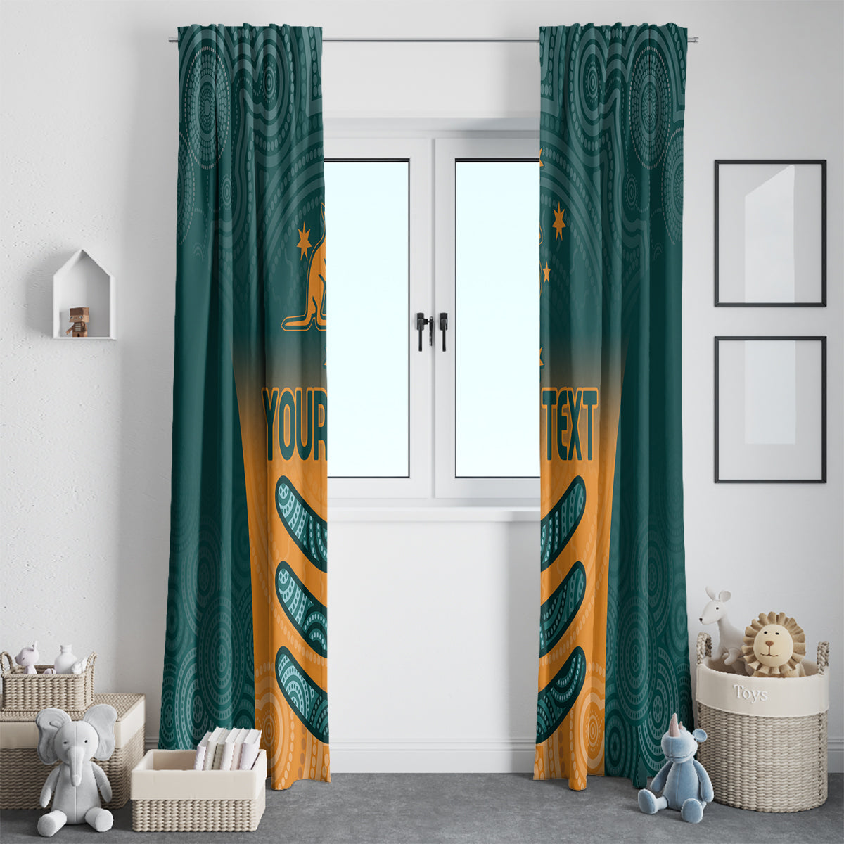 Custom Wallaroos Womens Rugby Window Curtain Aboriginal Dots Art