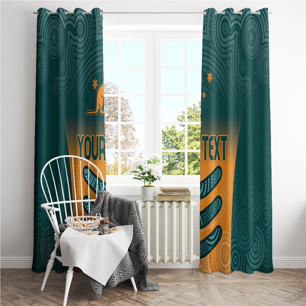 Custom Wallaroos Womens Rugby Window Curtain Aboriginal Dots Art
