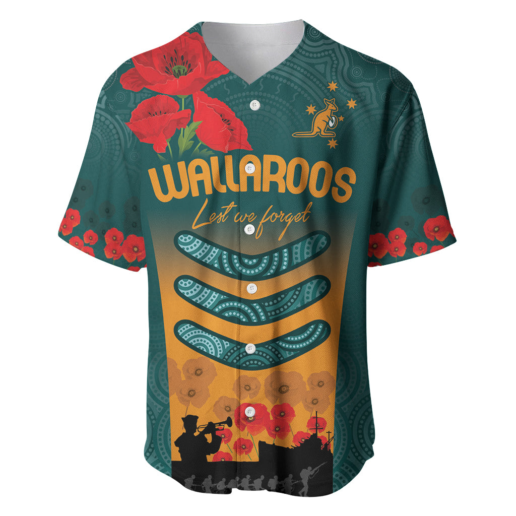 Custom Wallaroos Rugby ANZAC Baseball Jersey Poppy Soldier With Aboriginal Dots Art