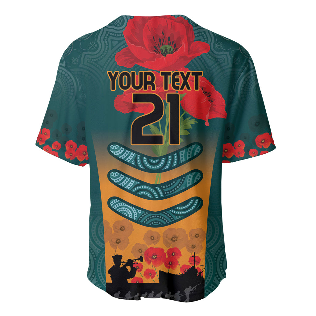 Custom Wallaroos Rugby ANZAC Baseball Jersey Poppy Soldier With Aboriginal Dots Art