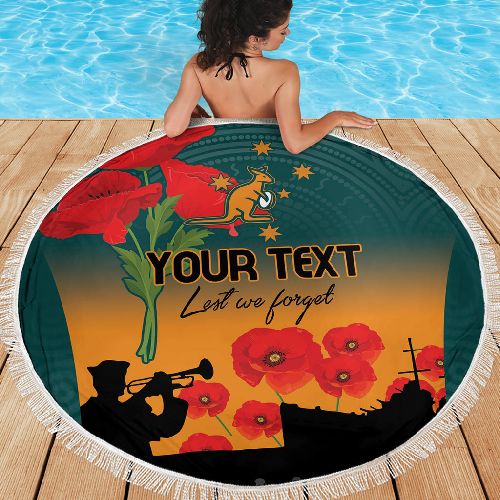 Custom Wallaroos Rugby ANZAC Beach Blanket Poppy Soldier With Aboriginal Dots Art