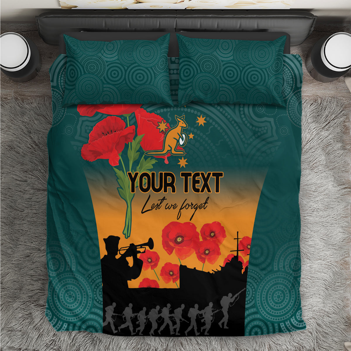 Custom Wallaroos Rugby ANZAC Bedding Set Poppy Soldier With Aboriginal Dots Art