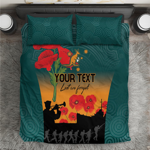 Custom Wallaroos Rugby ANZAC Bedding Set Poppy Soldier With Aboriginal Dots Art