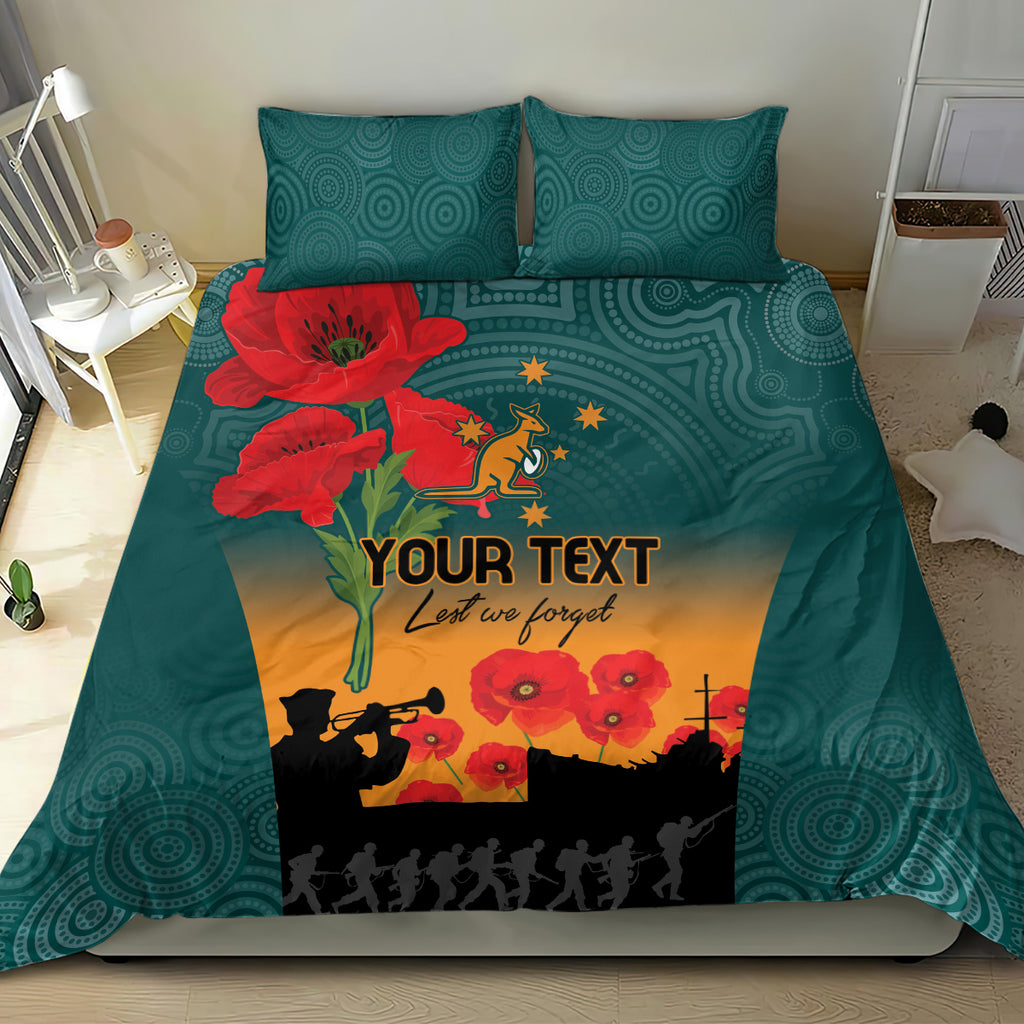 Custom Wallaroos Rugby ANZAC Bedding Set Poppy Soldier With Aboriginal Dots Art