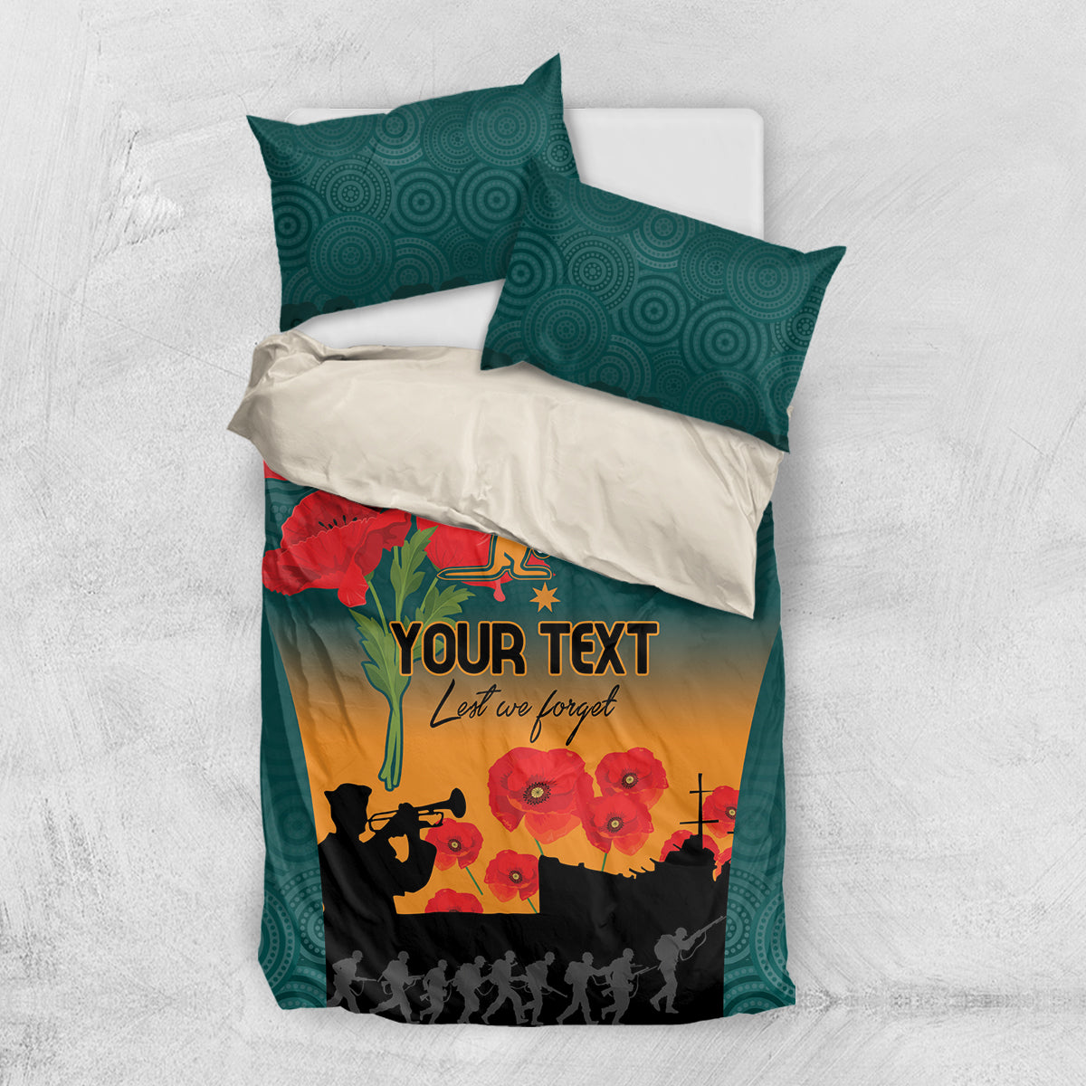 Custom Wallaroos Rugby ANZAC Bedding Set Poppy Soldier With Aboriginal Dots Art