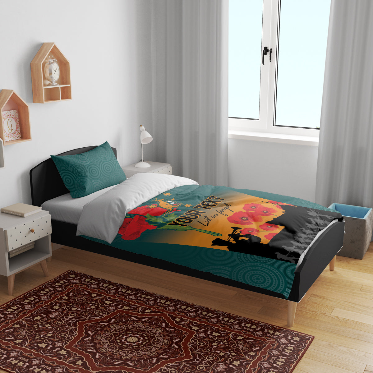 Custom Wallaroos Rugby ANZAC Bedding Set Poppy Soldier With Aboriginal Dots Art