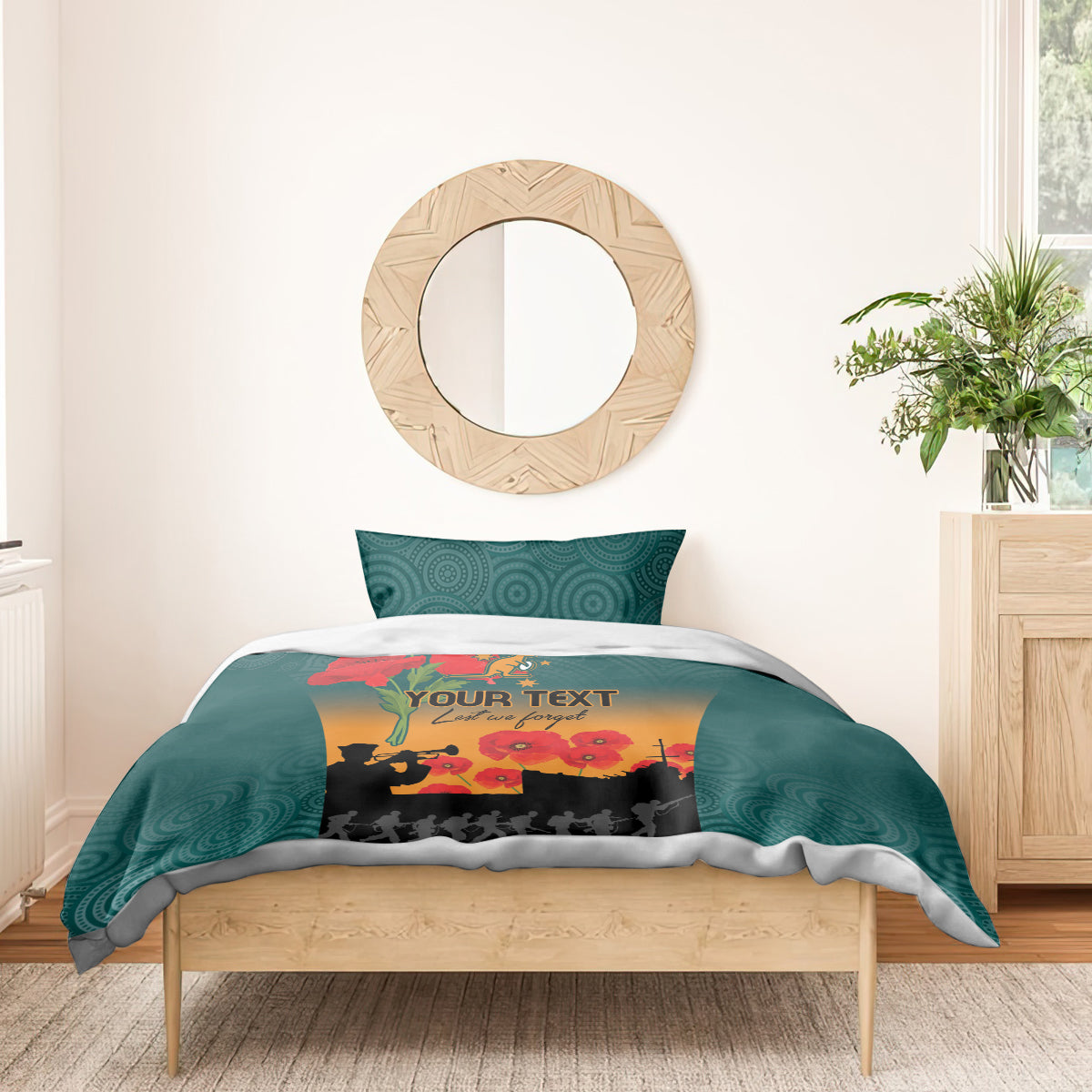 Custom Wallaroos Rugby ANZAC Bedding Set Poppy Soldier With Aboriginal Dots Art