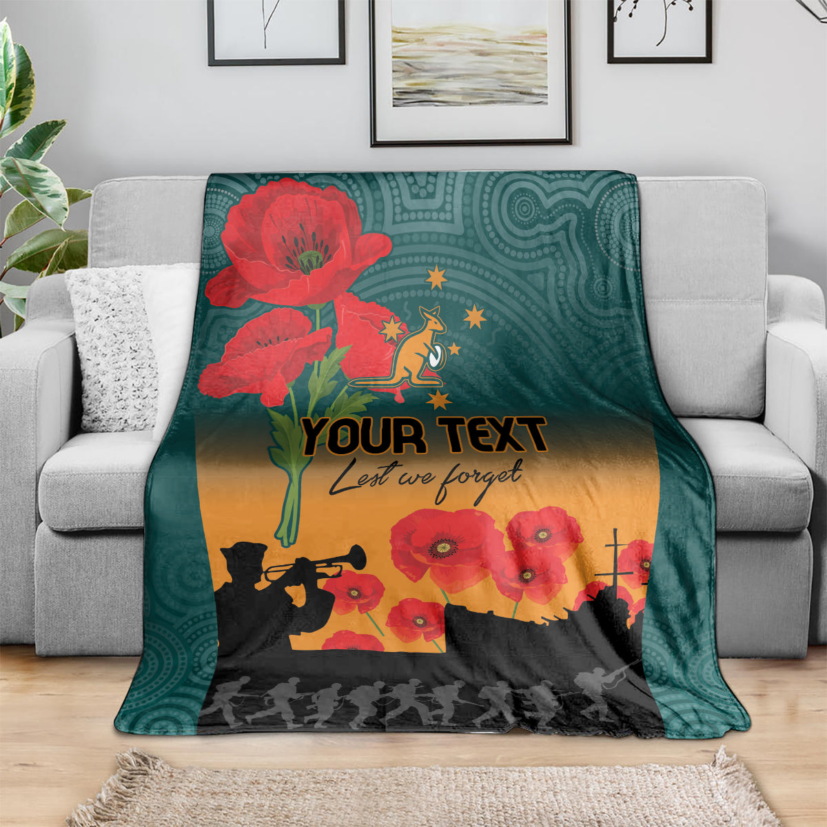 Custom Wallaroos Rugby ANZAC Blanket Poppy Soldier With Aboriginal Dots Art
