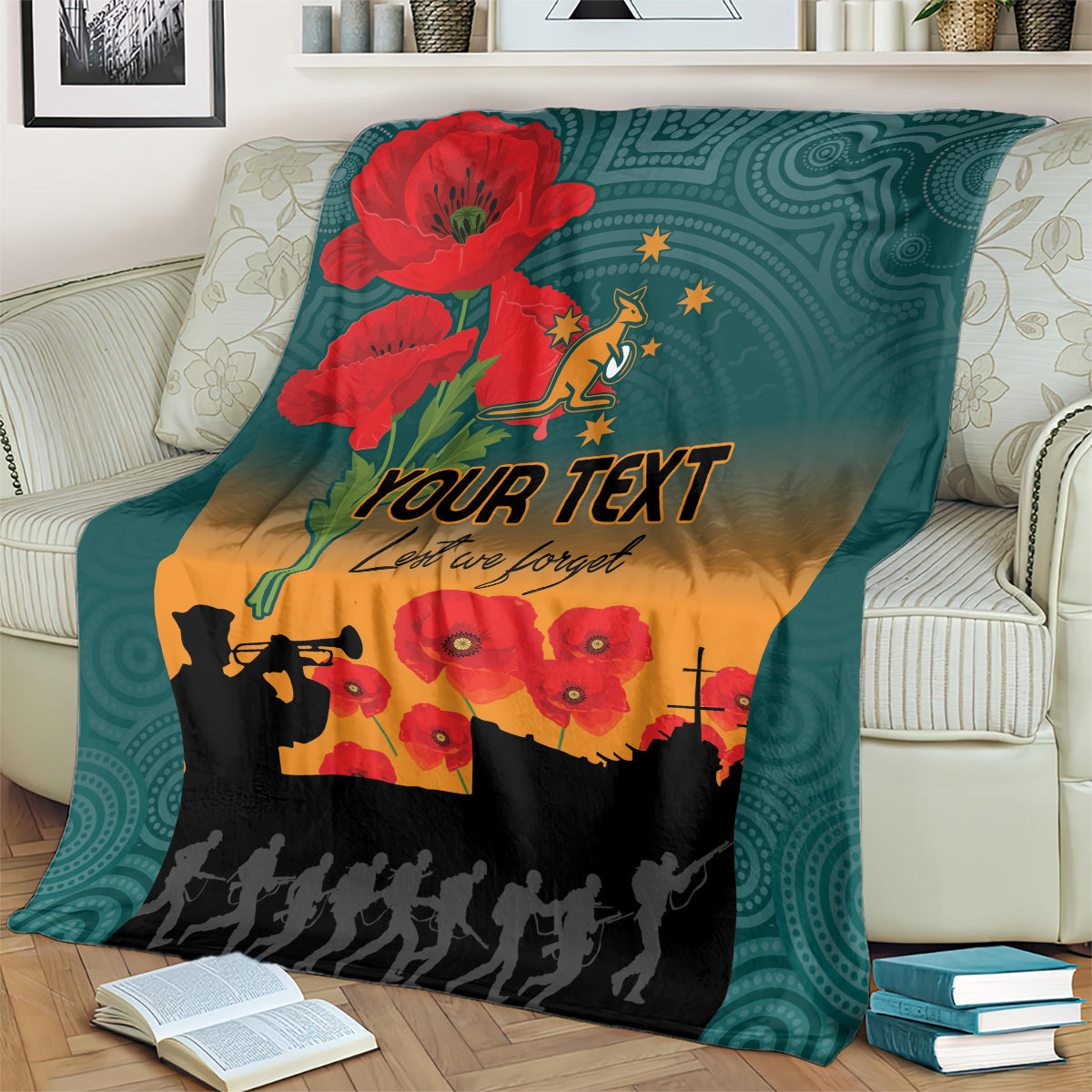 Custom Wallaroos Rugby ANZAC Blanket Poppy Soldier With Aboriginal Dots Art