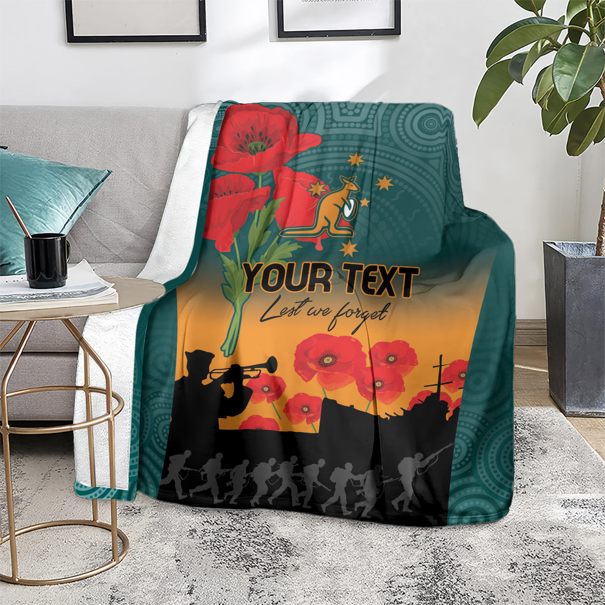 Custom Wallaroos Rugby ANZAC Blanket Poppy Soldier With Aboriginal Dots Art