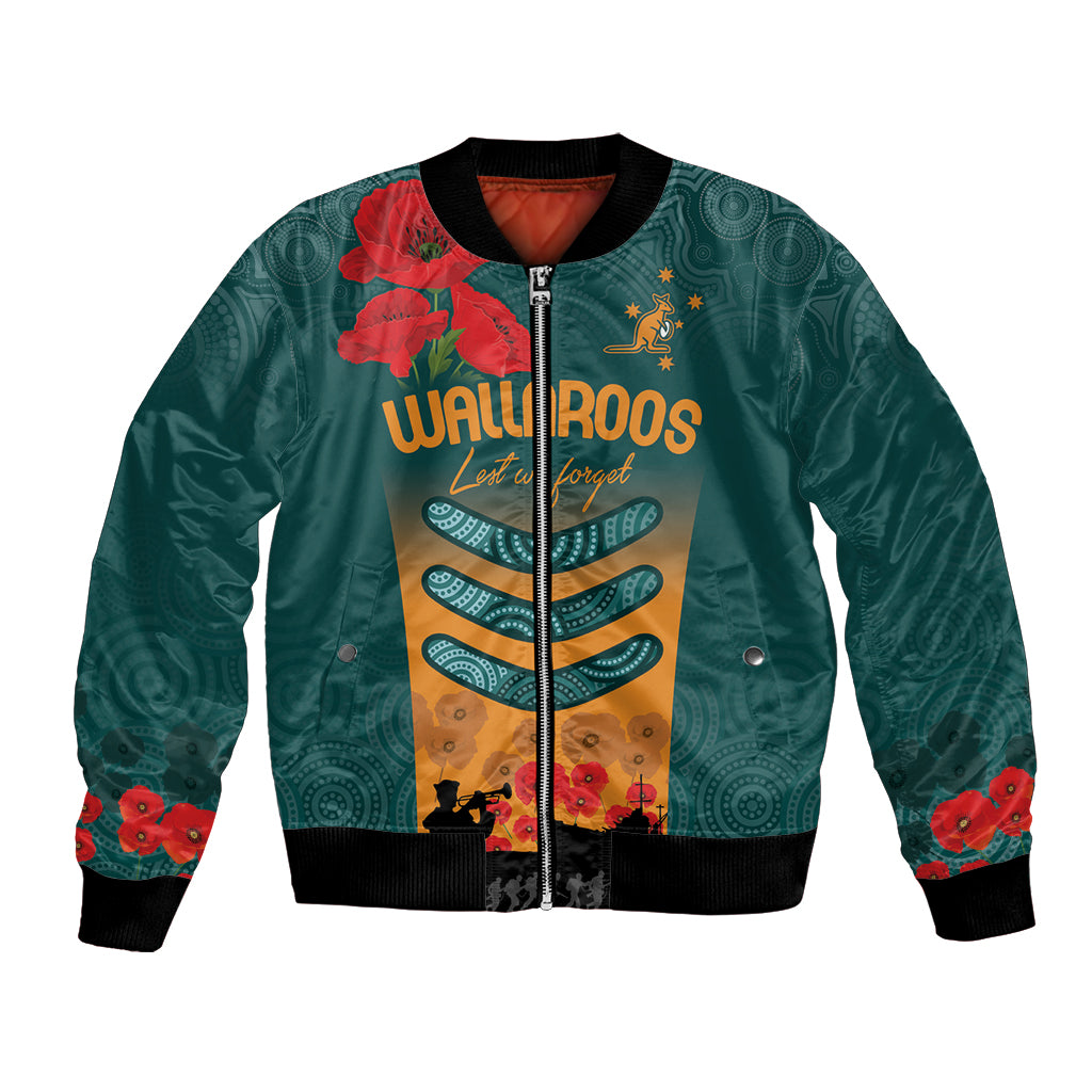 Custom Wallaroos Rugby ANZAC Bomber Jacket Poppy Soldier With Aboriginal Dots Art