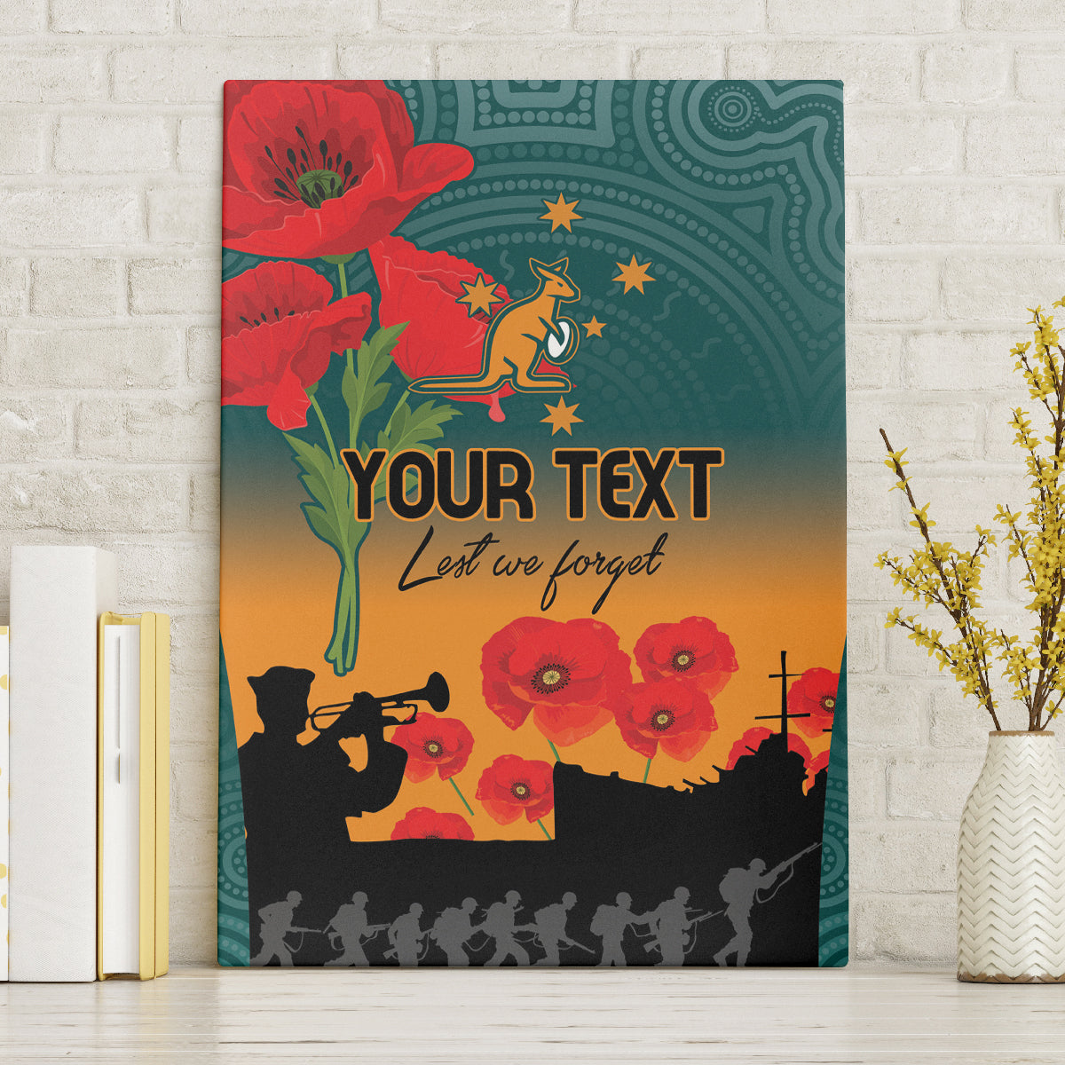 Custom Wallaroos Rugby ANZAC Canvas Wall Art Poppy Soldier With Aboriginal Dots Art