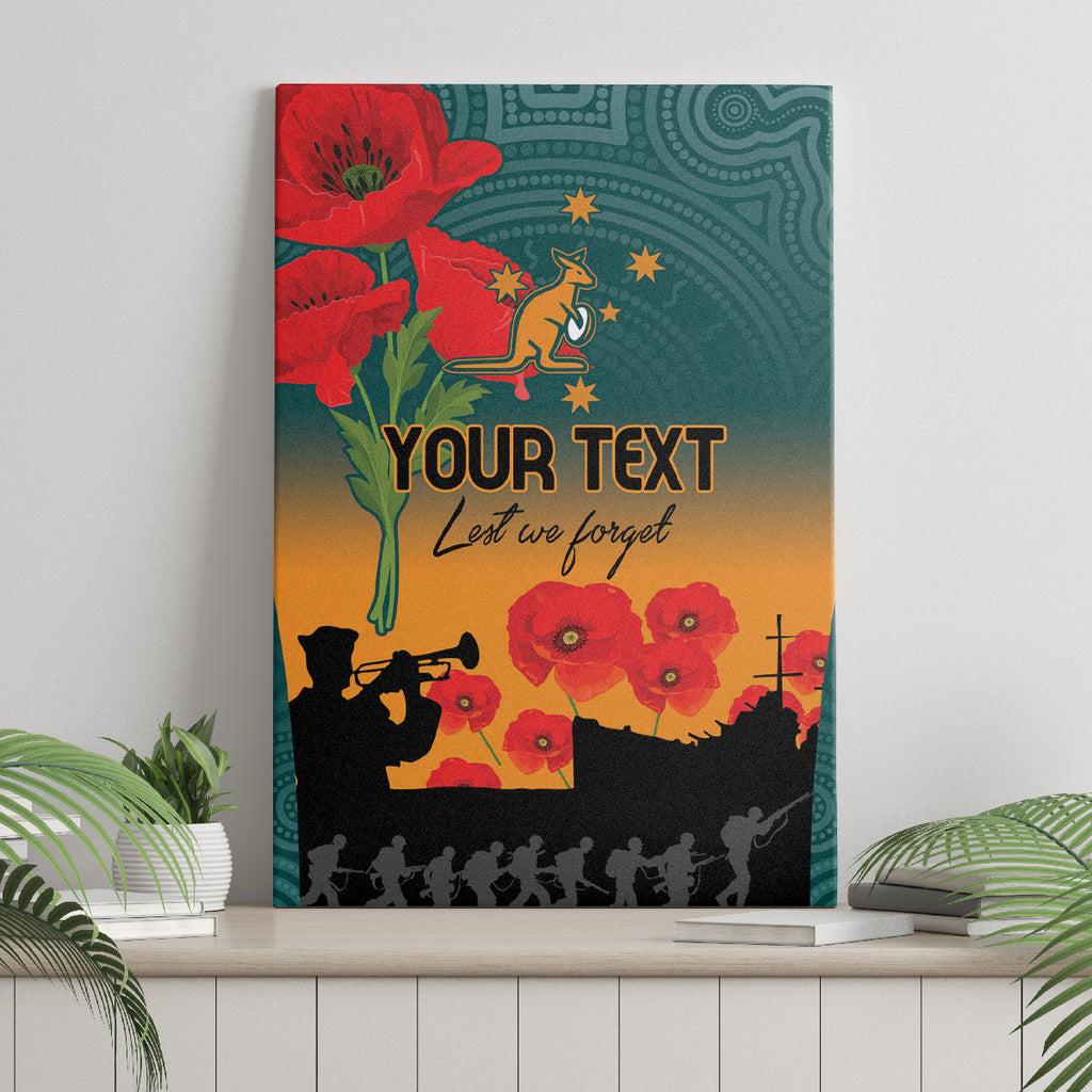 Custom Wallaroos Rugby ANZAC Canvas Wall Art Poppy Soldier With Aboriginal Dots Art