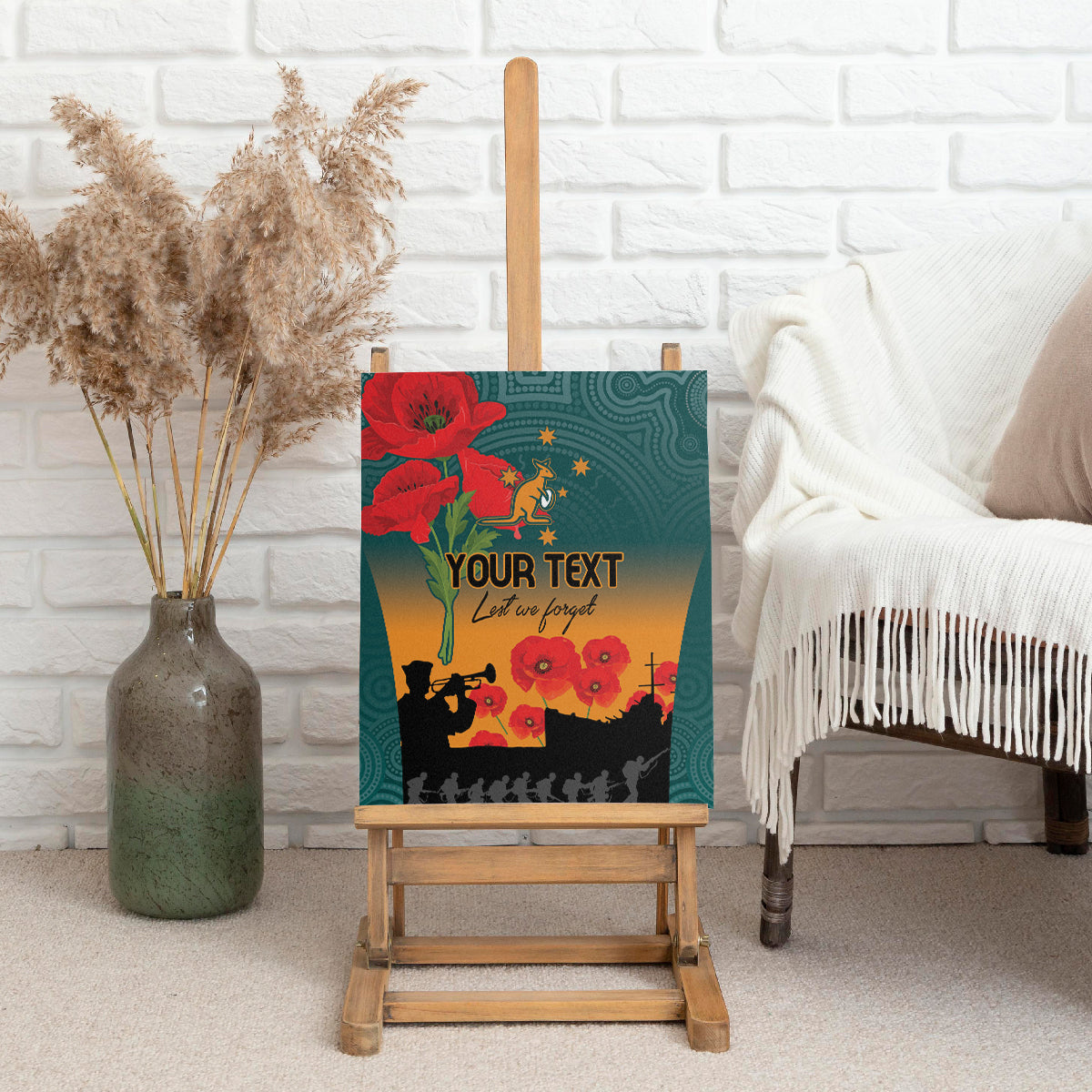 Custom Wallaroos Rugby ANZAC Canvas Wall Art Poppy Soldier With Aboriginal Dots Art