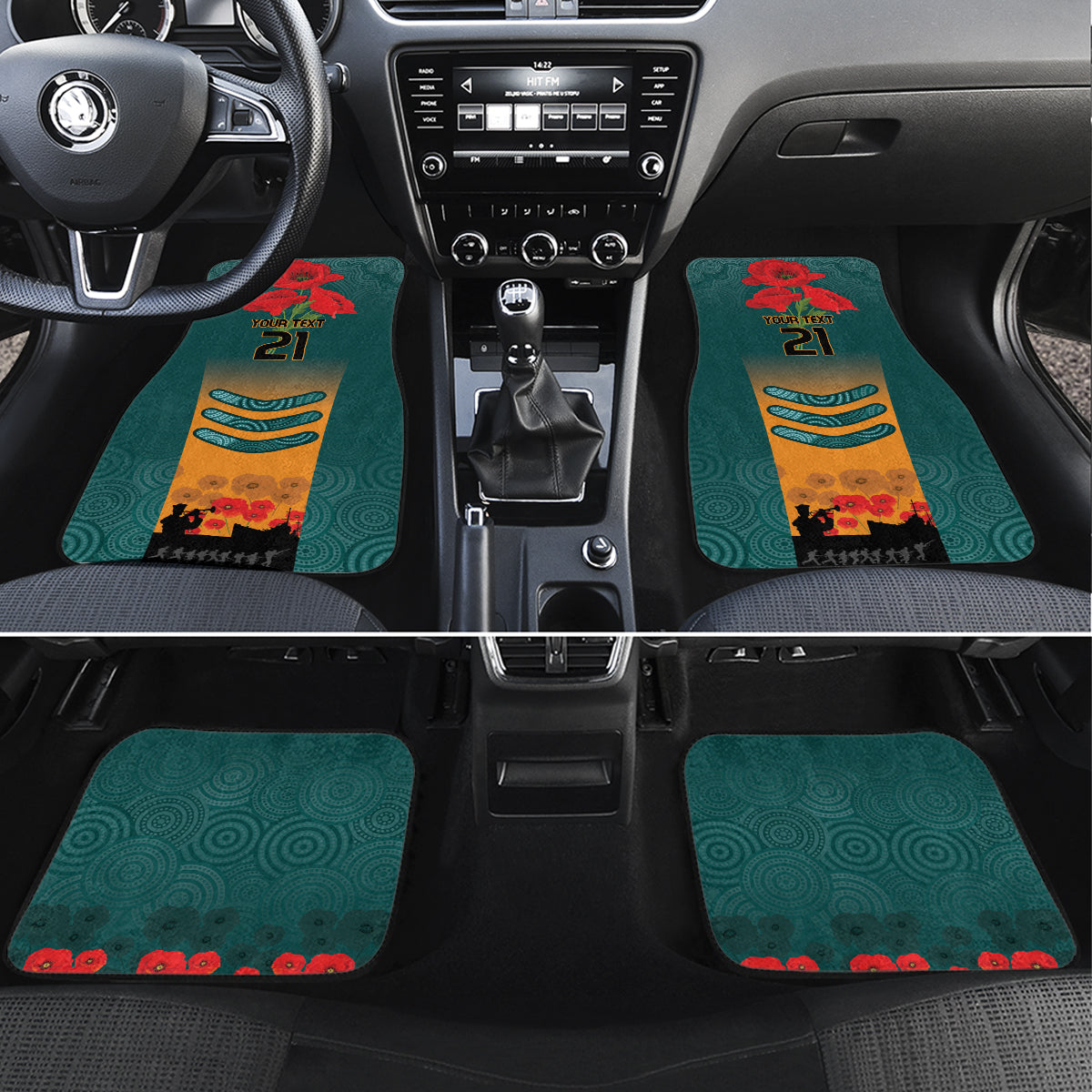 Custom Wallaroos Rugby ANZAC Car Mats Poppy Soldier With Aboriginal Dots Art