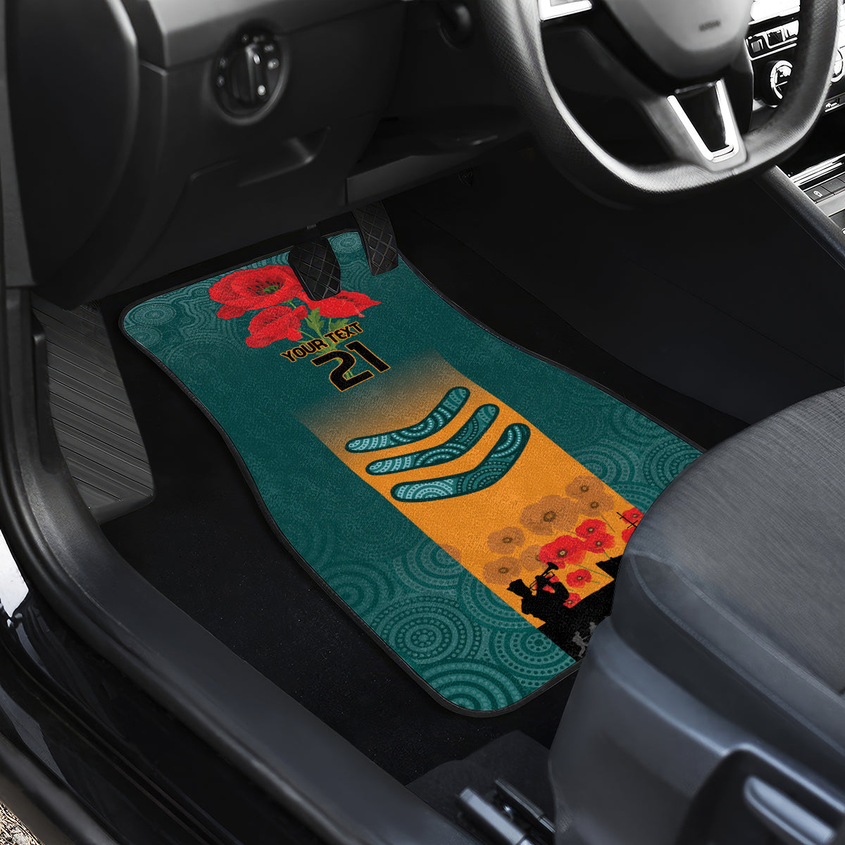 Custom Wallaroos Rugby ANZAC Car Mats Poppy Soldier With Aboriginal Dots Art