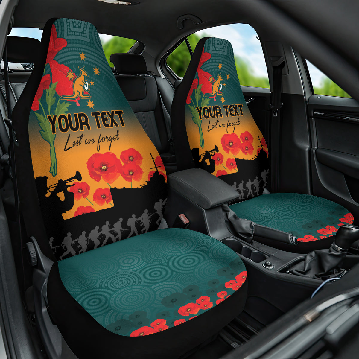 Custom Wallaroos Rugby ANZAC Car Seat Cover Poppy Soldier With Aboriginal Dots Art