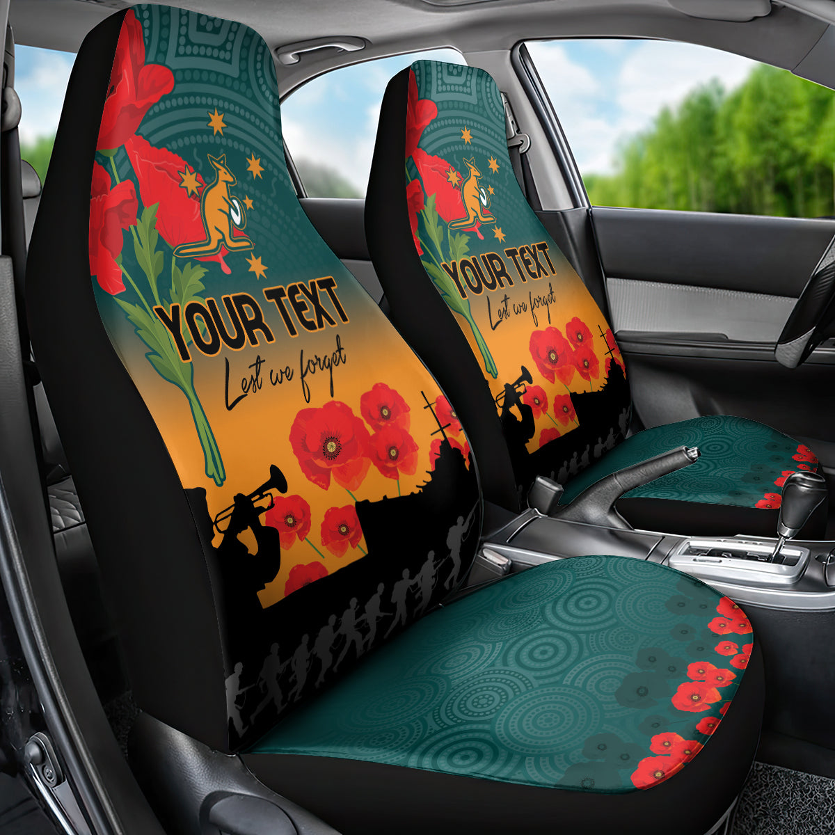 Custom Wallaroos Rugby ANZAC Car Seat Cover Poppy Soldier With Aboriginal Dots Art