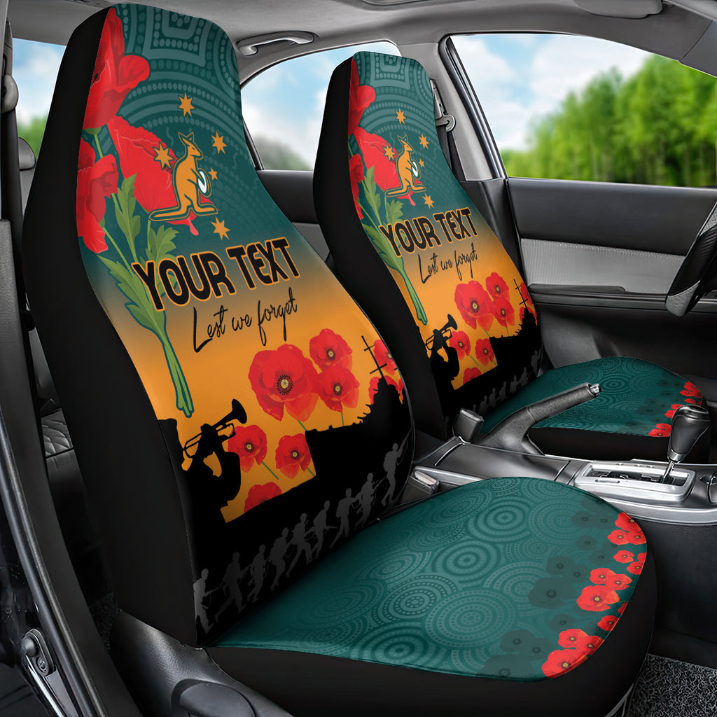 Custom Wallaroos Rugby ANZAC Car Seat Cover Poppy Soldier With Aboriginal Dots Art