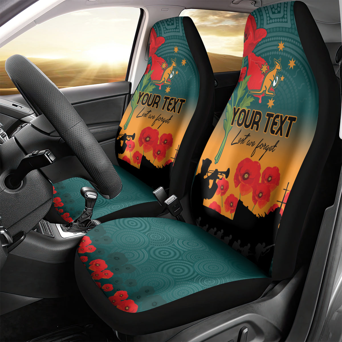 Custom Wallaroos Rugby ANZAC Car Seat Cover Poppy Soldier With Aboriginal Dots Art
