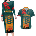 Custom Wallaroos Rugby ANZAC Couples Matching Long Sleeve Bodycon Dress and Hawaiian Shirt Poppy Soldier With Aboriginal Dots Art