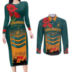 Custom Wallaroos Rugby ANZAC Couples Matching Long Sleeve Bodycon Dress and Long Sleeve Button Shirt Poppy Soldier With Aboriginal Dots Art