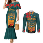 Custom Wallaroos Rugby ANZAC Couples Matching Mermaid Dress and Long Sleeve Button Shirt Poppy Soldier With Aboriginal Dots Art