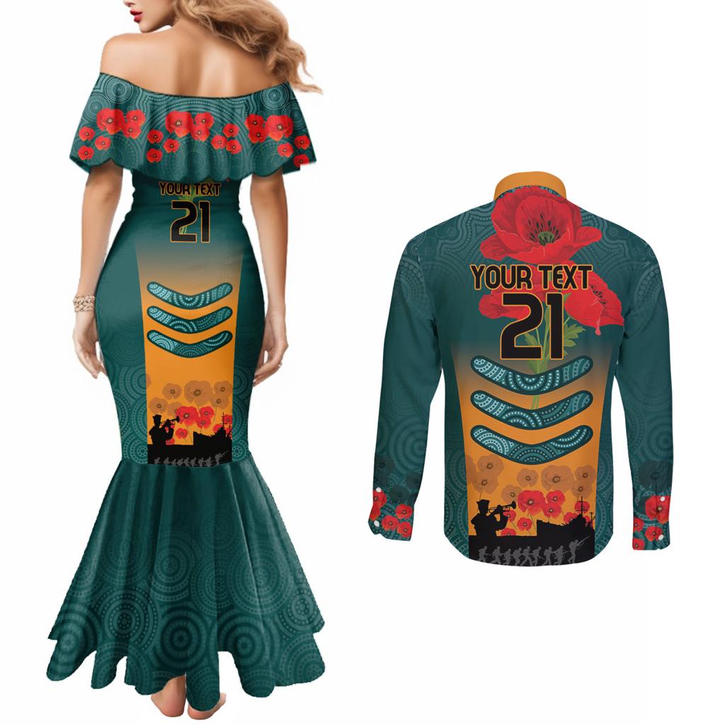Custom Wallaroos Rugby ANZAC Couples Matching Mermaid Dress and Long Sleeve Button Shirt Poppy Soldier With Aboriginal Dots Art