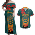 Custom Wallaroos Rugby ANZAC Couples Matching Off Shoulder Maxi Dress and Hawaiian Shirt Poppy Soldier With Aboriginal Dots Art