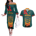 Custom Wallaroos Rugby ANZAC Couples Matching Off The Shoulder Long Sleeve Dress and Hawaiian Shirt Poppy Soldier With Aboriginal Dots Art