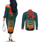 Custom Wallaroos Rugby ANZAC Couples Matching Off The Shoulder Long Sleeve Dress and Long Sleeve Button Shirt Poppy Soldier With Aboriginal Dots Art