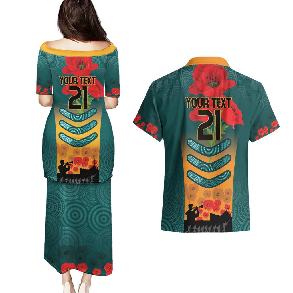 Custom Wallaroos Rugby ANZAC Couples Matching Puletasi and Hawaiian Shirt Poppy Soldier With Aboriginal Dots Art