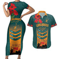 Custom Wallaroos Rugby ANZAC Couples Matching Short Sleeve Bodycon Dress and Hawaiian Shirt Poppy Soldier With Aboriginal Dots Art