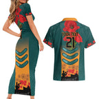 Custom Wallaroos Rugby ANZAC Couples Matching Short Sleeve Bodycon Dress and Hawaiian Shirt Poppy Soldier With Aboriginal Dots Art