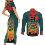 Custom Wallaroos Rugby ANZAC Couples Matching Short Sleeve Bodycon Dress and Long Sleeve Button Shirt Poppy Soldier With Aboriginal Dots Art