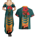 Custom Wallaroos Rugby ANZAC Couples Matching Summer Maxi Dress and Hawaiian Shirt Poppy Soldier With Aboriginal Dots Art