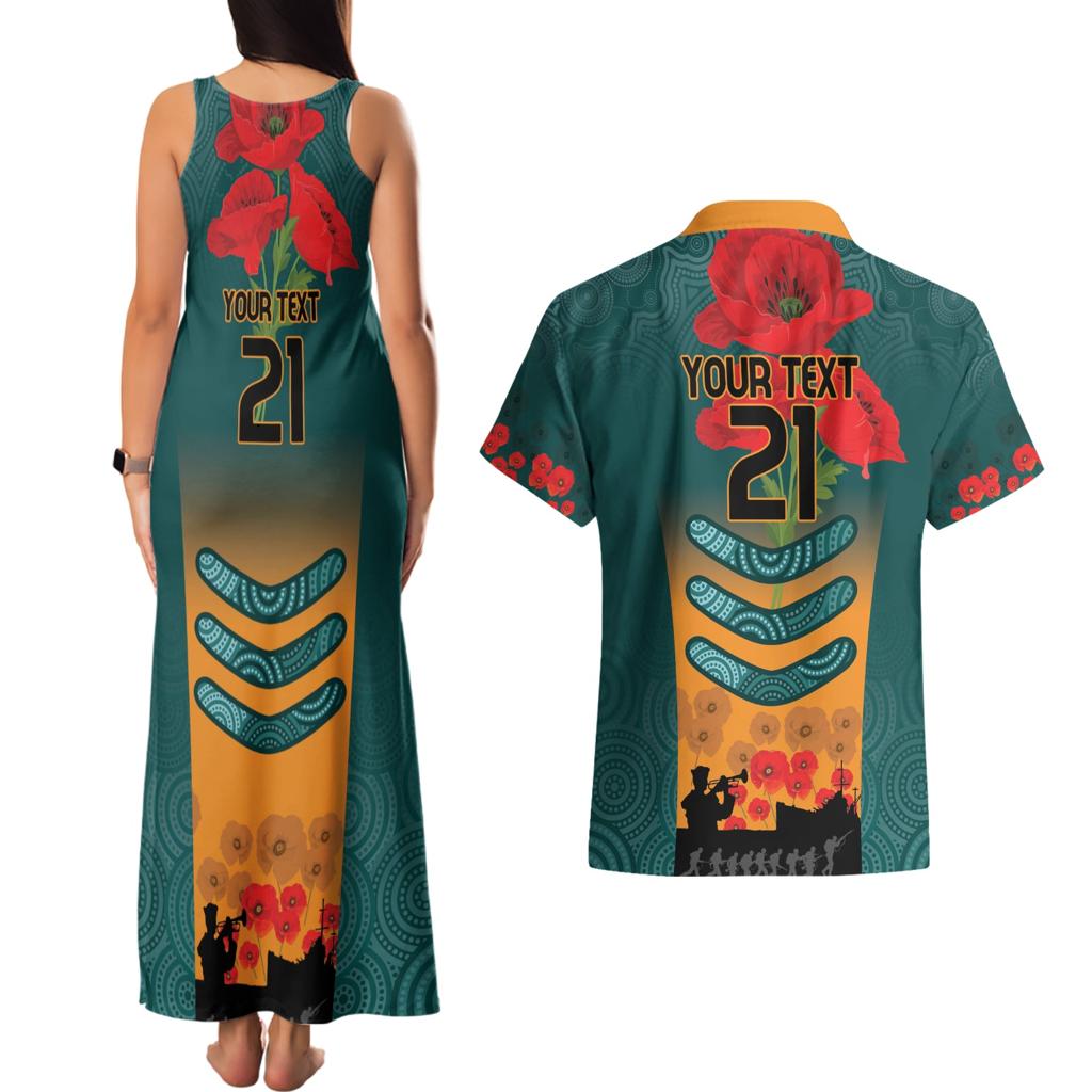 Custom Wallaroos Rugby ANZAC Couples Matching Tank Maxi Dress and Hawaiian Shirt Poppy Soldier With Aboriginal Dots Art