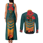 Custom Wallaroos Rugby ANZAC Couples Matching Tank Maxi Dress and Long Sleeve Button Shirt Poppy Soldier With Aboriginal Dots Art