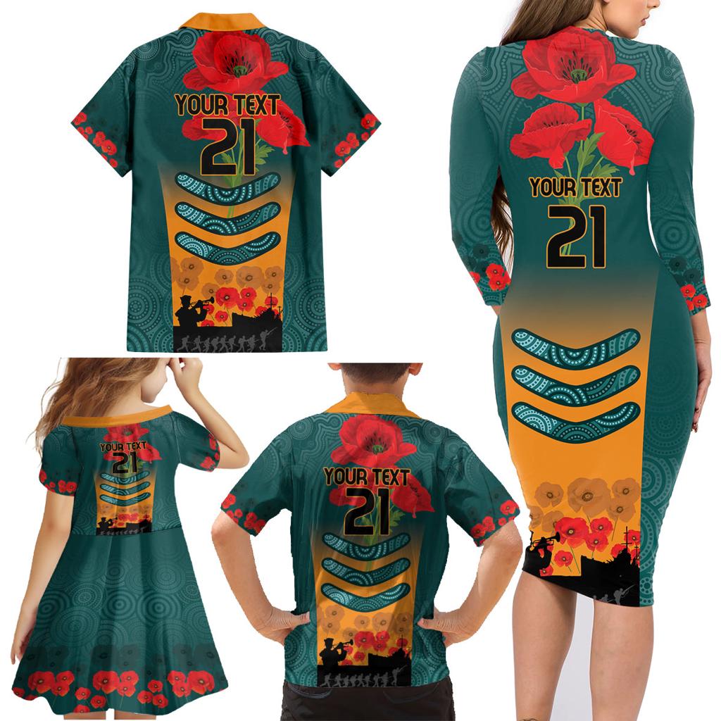 Custom Wallaroos Rugby ANZAC Family Matching Long Sleeve Bodycon Dress and Hawaiian Shirt Poppy Soldier With Aboriginal Dots Art