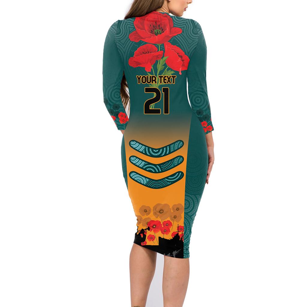Custom Wallaroos Rugby ANZAC Family Matching Long Sleeve Bodycon Dress and Hawaiian Shirt Poppy Soldier With Aboriginal Dots Art