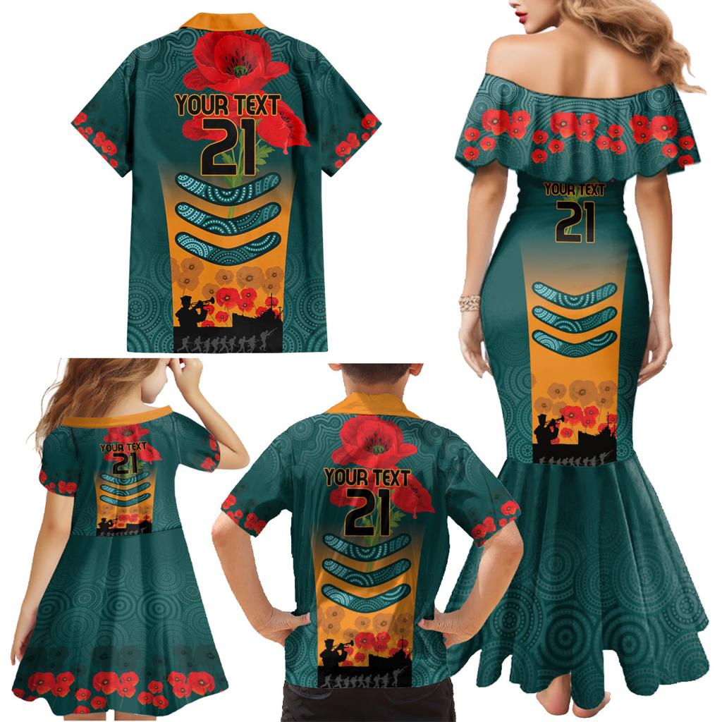 Custom Wallaroos Rugby ANZAC Family Matching Mermaid Dress and Hawaiian Shirt Poppy Soldier With Aboriginal Dots Art