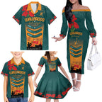 Custom Wallaroos Rugby ANZAC Family Matching Off The Shoulder Long Sleeve Dress and Hawaiian Shirt Poppy Soldier With Aboriginal Dots Art