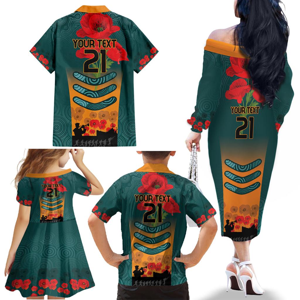 Custom Wallaroos Rugby ANZAC Family Matching Off The Shoulder Long Sleeve Dress and Hawaiian Shirt Poppy Soldier With Aboriginal Dots Art