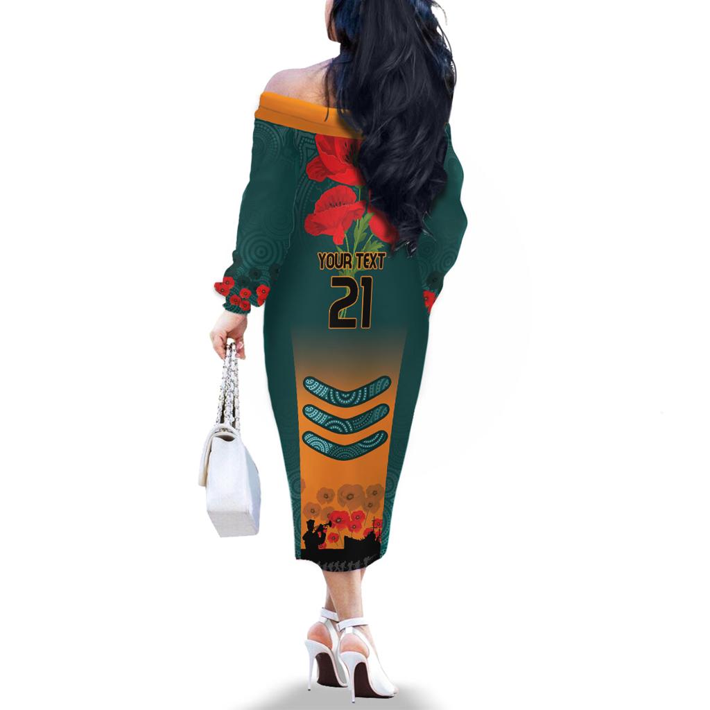Custom Wallaroos Rugby ANZAC Family Matching Off The Shoulder Long Sleeve Dress and Hawaiian Shirt Poppy Soldier With Aboriginal Dots Art