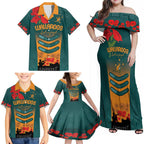 Custom Wallaroos Rugby ANZAC Family Matching Off Shoulder Maxi Dress and Hawaiian Shirt Poppy Soldier With Aboriginal Dots Art