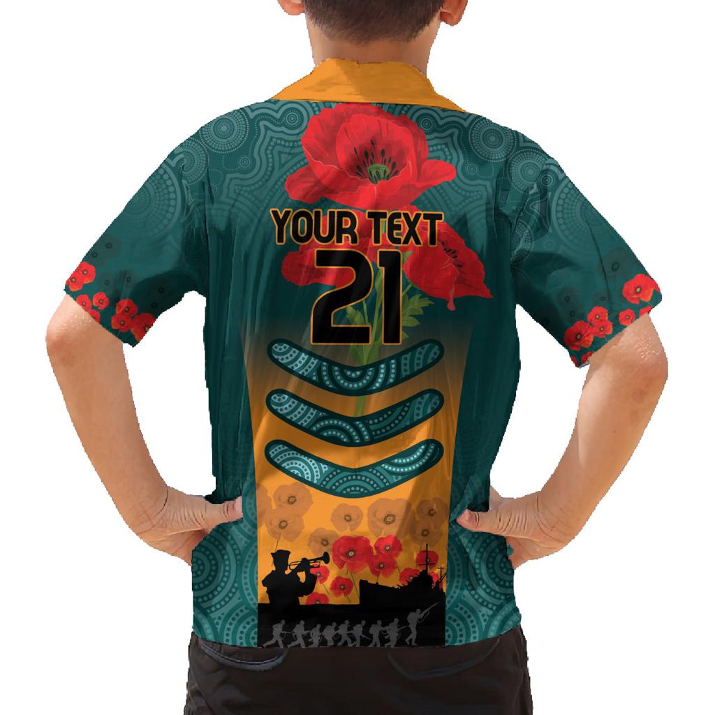 Custom Wallaroos Rugby ANZAC Family Matching Off Shoulder Maxi Dress and Hawaiian Shirt Poppy Soldier With Aboriginal Dots Art