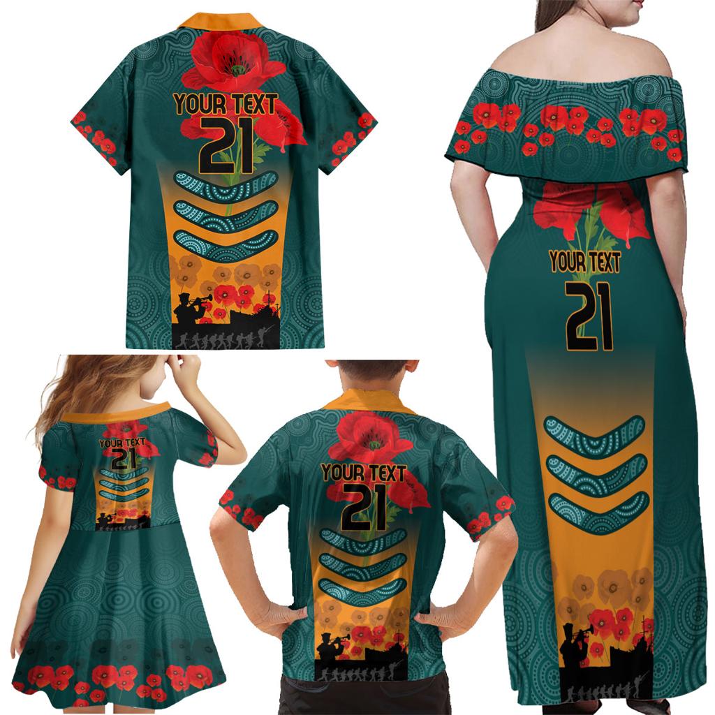 Custom Wallaroos Rugby ANZAC Family Matching Off Shoulder Maxi Dress and Hawaiian Shirt Poppy Soldier With Aboriginal Dots Art