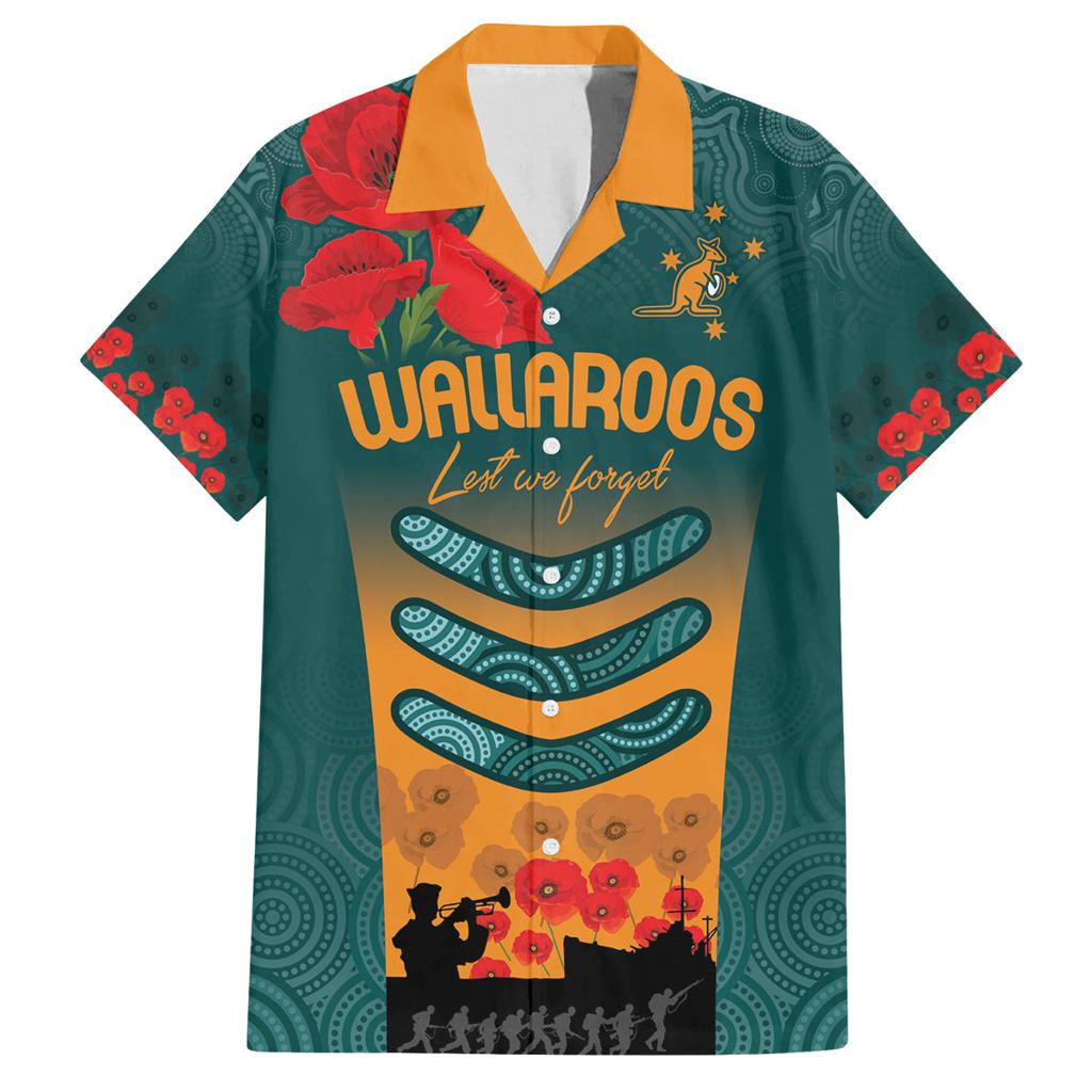 Custom Wallaroos Rugby ANZAC Family Matching Off Shoulder Maxi Dress and Hawaiian Shirt Poppy Soldier With Aboriginal Dots Art