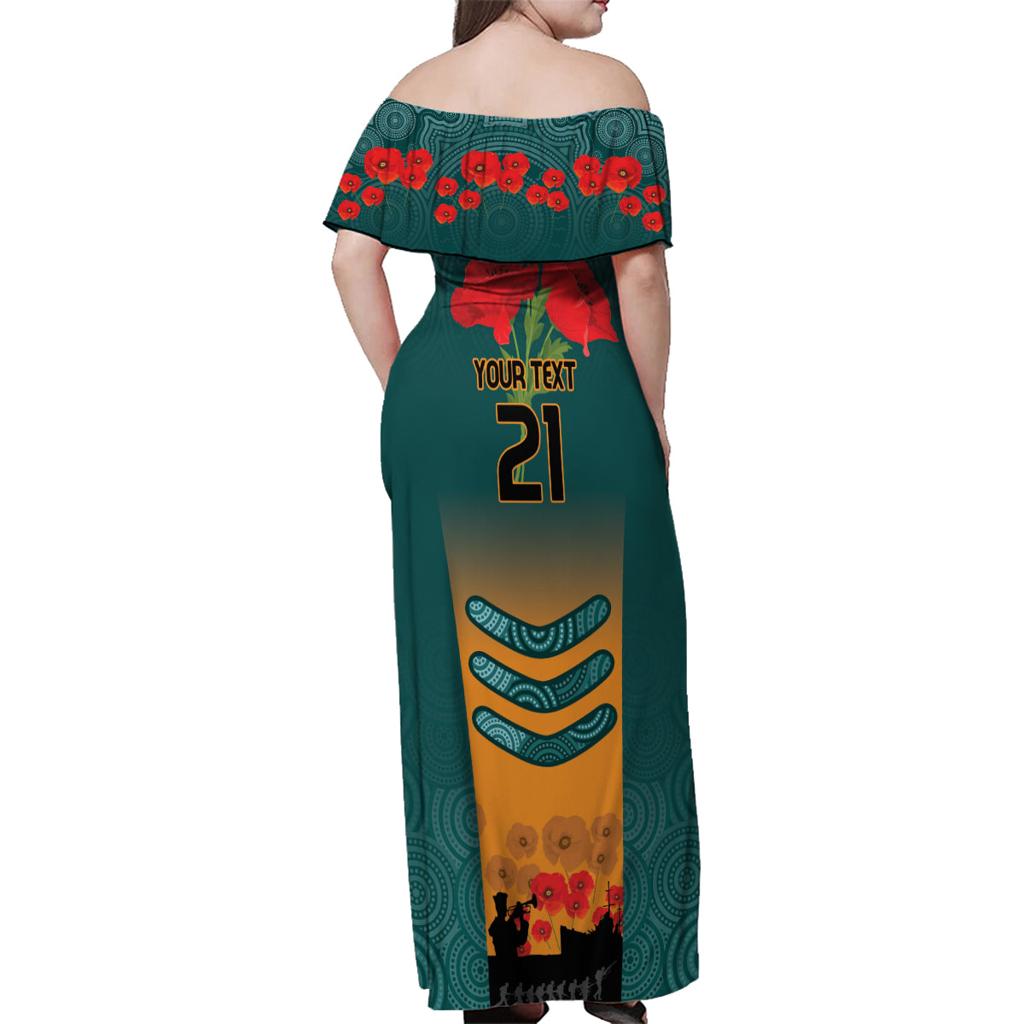 Custom Wallaroos Rugby ANZAC Family Matching Off Shoulder Maxi Dress and Hawaiian Shirt Poppy Soldier With Aboriginal Dots Art